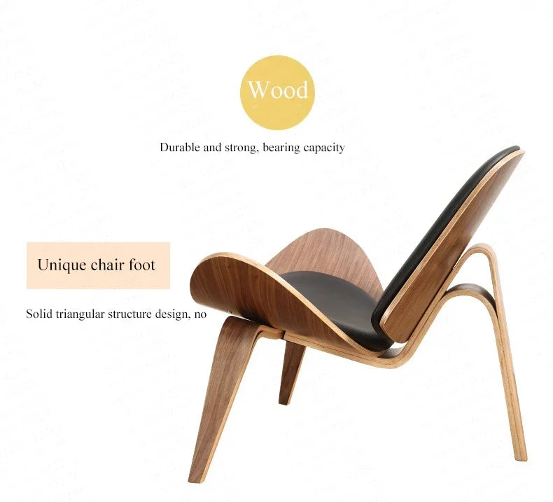 High Quality Solid Wood Three-Legged Chair Ash Plywood Black Faux Leather Living Room Furniture Modern Leisure Chairs