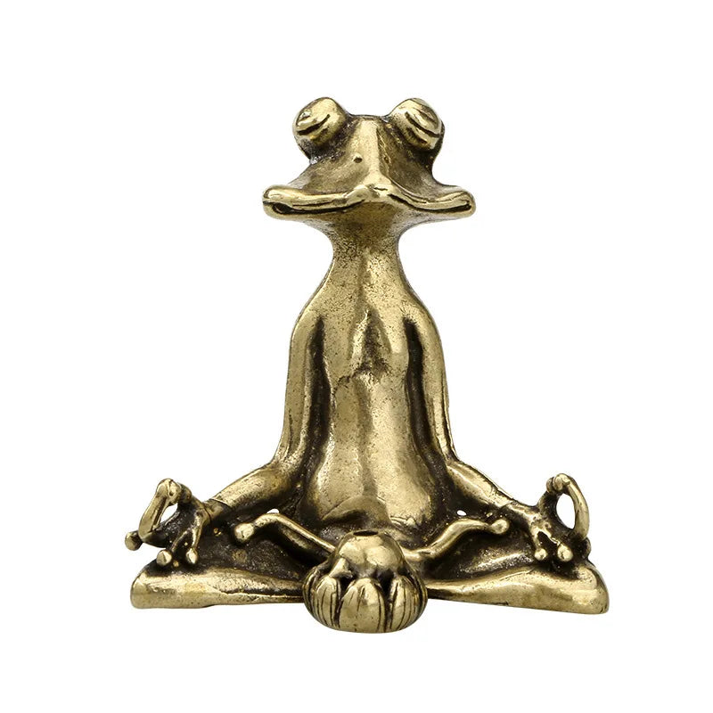 Antique Brass Meditation Zen Frog Statue Ornament Copper Animal Sculpture Incense Burner Home Desk Decorations Tea Pet