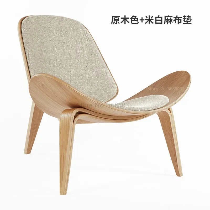 High Quality Solid Wood Three-Legged Chair Ash Plywood Black Faux Leather Living Room Furniture Modern Leisure Chairs