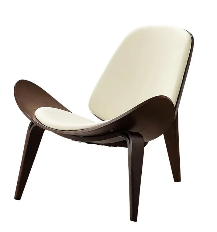 High Quality Solid Wood Three-Legged Chair Ash Plywood Black Faux Leather Living Room Furniture Modern Leisure Chairs