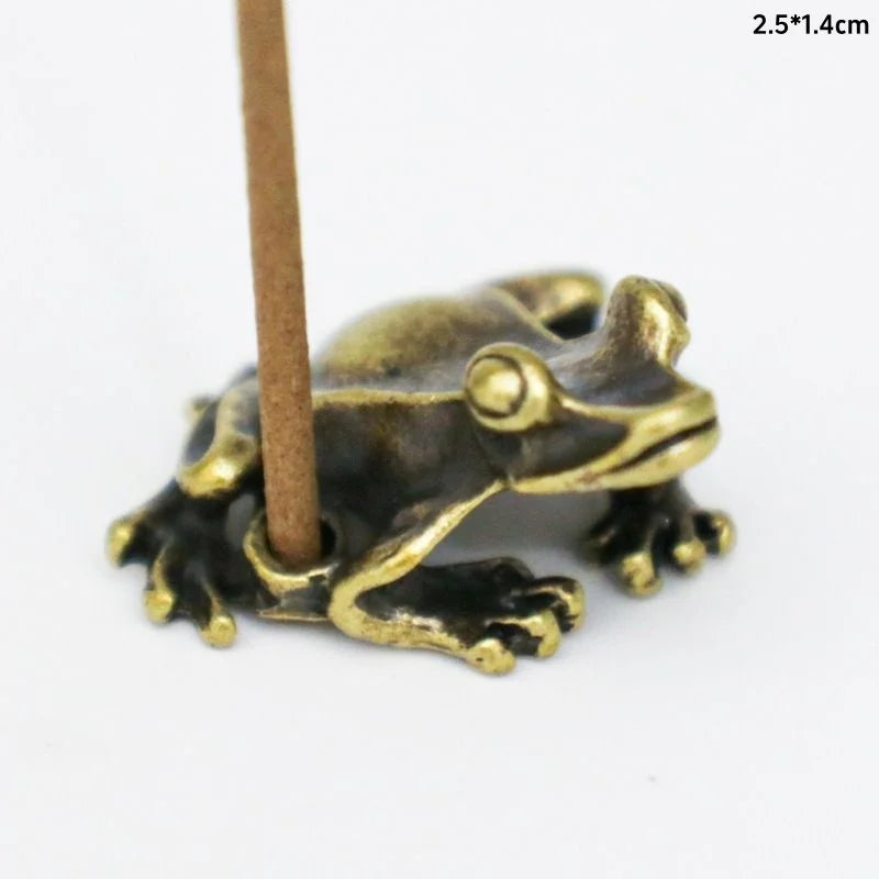 Antique Brass Meditation Zen Frog Statue Ornament Copper Animal Sculpture Incense Burner Home Desk Decorations Tea Pet