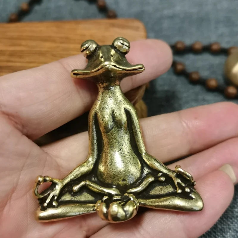 Antique Brass Meditation Zen Frog Statue Ornament Copper Animal Sculpture Incense Burner Home Desk Decorations Tea Pet