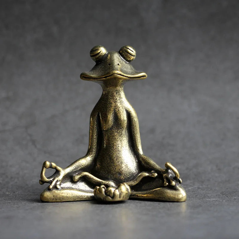 Antique Brass Meditation Zen Frog Statue Ornament Copper Animal Sculpture Incense Burner Home Desk Decorations Tea Pet