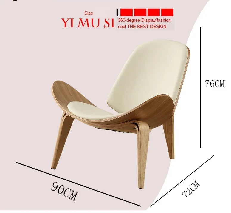 High Quality Solid Wood Three-Legged Chair Ash Plywood Black Faux Leather Living Room Furniture Modern Leisure Chairs