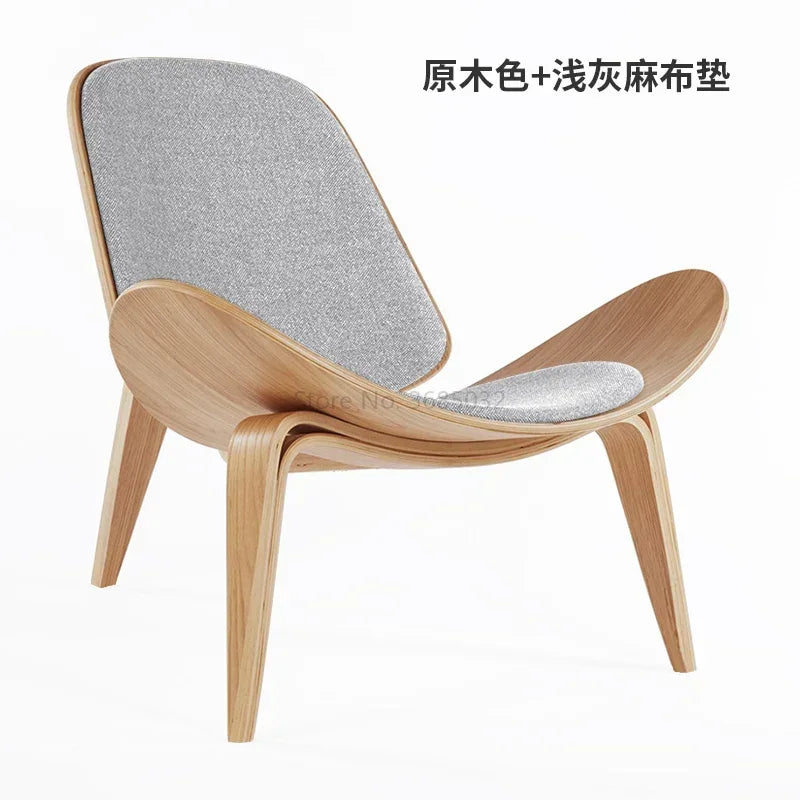 High Quality Solid Wood Three-Legged Chair Ash Plywood Black Faux Leather Living Room Furniture Modern Leisure Chairs