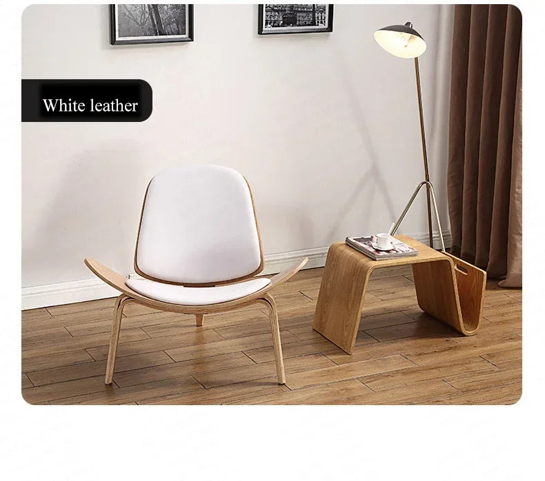 High Quality Solid Wood Three-Legged Chair Ash Plywood Black Faux Leather Living Room Furniture Modern Leisure Chairs